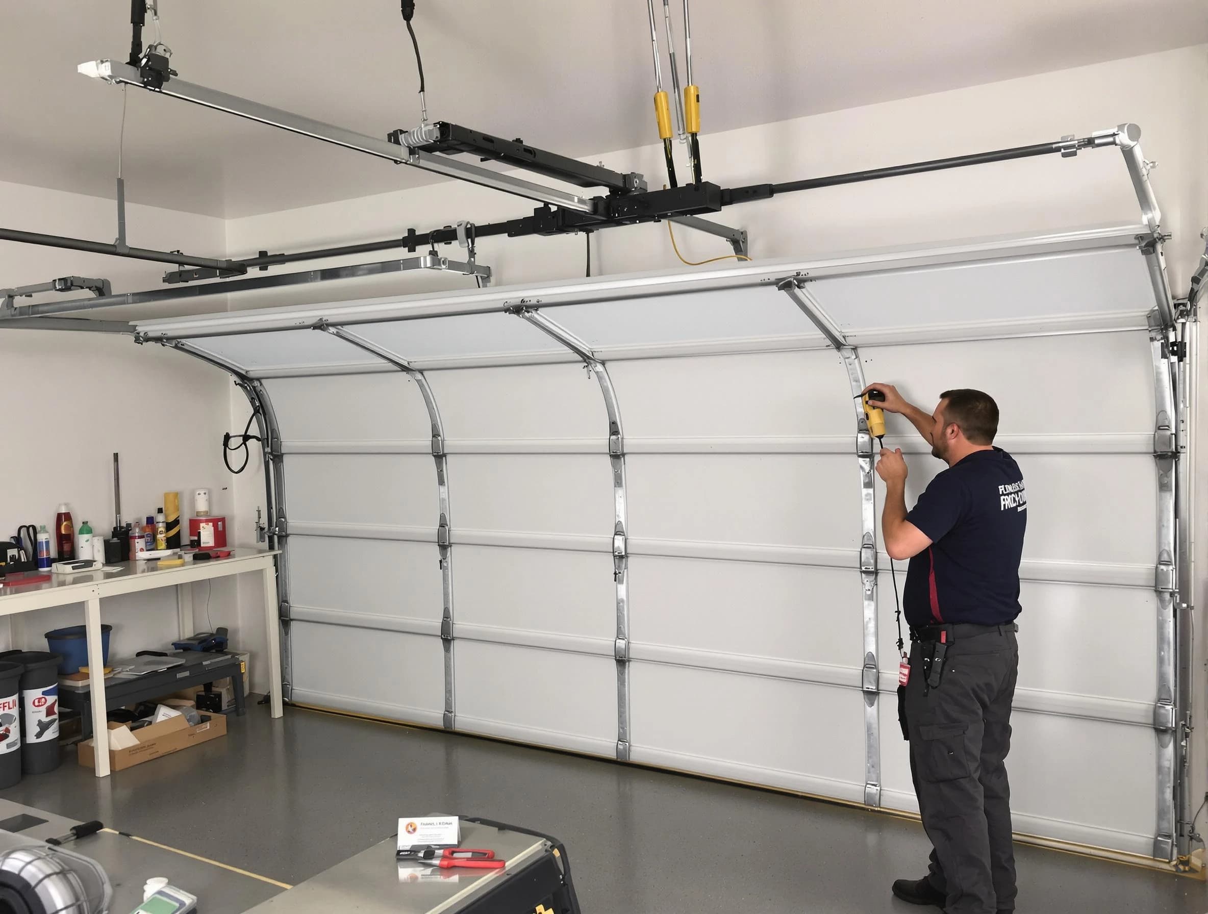 Mountain Green Garage Door Repair certified technician performing overhead door system repair in Mountain Green
