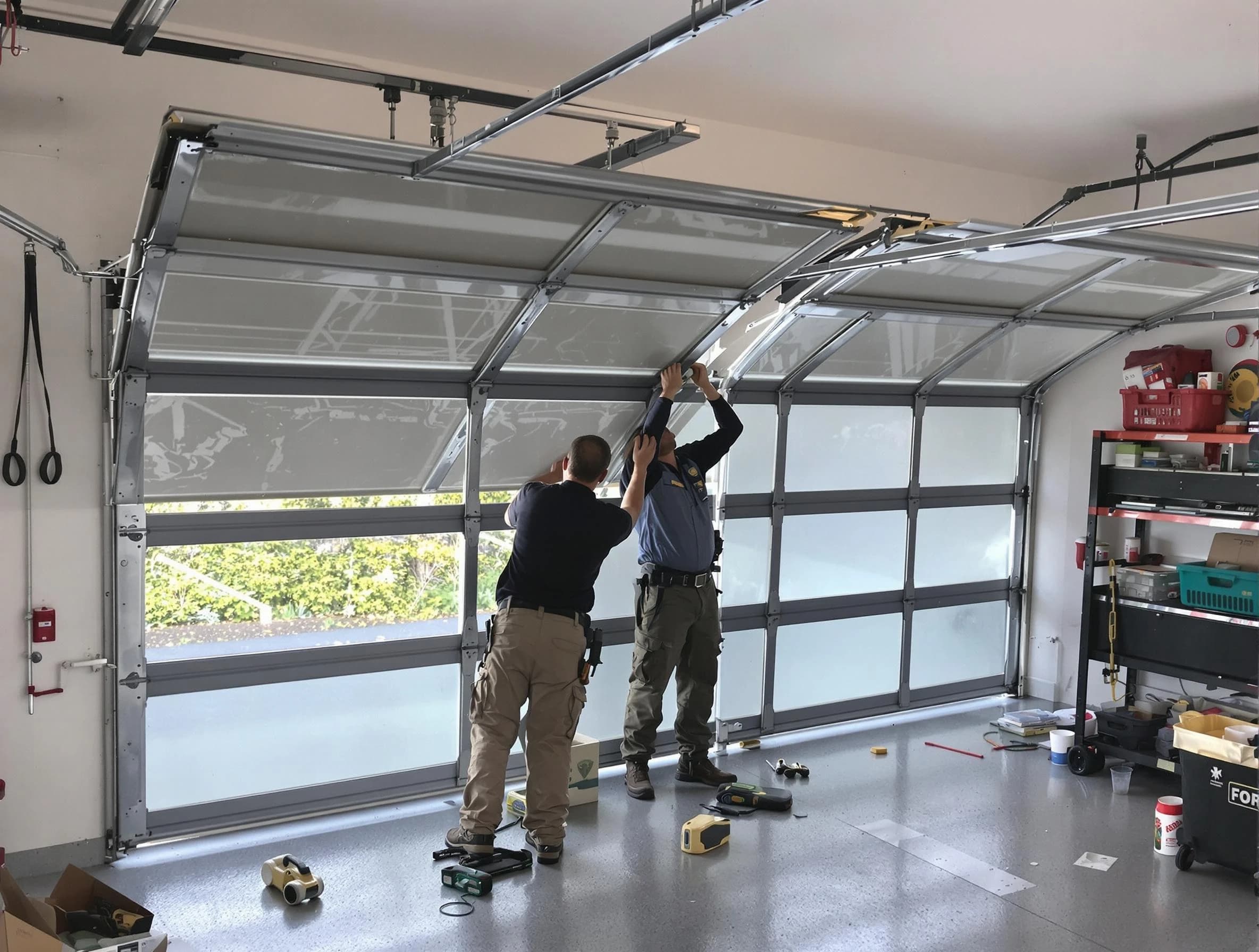 Mountain Green Garage Door Repair expert performing precise panel replacement on Mountain Green garage door