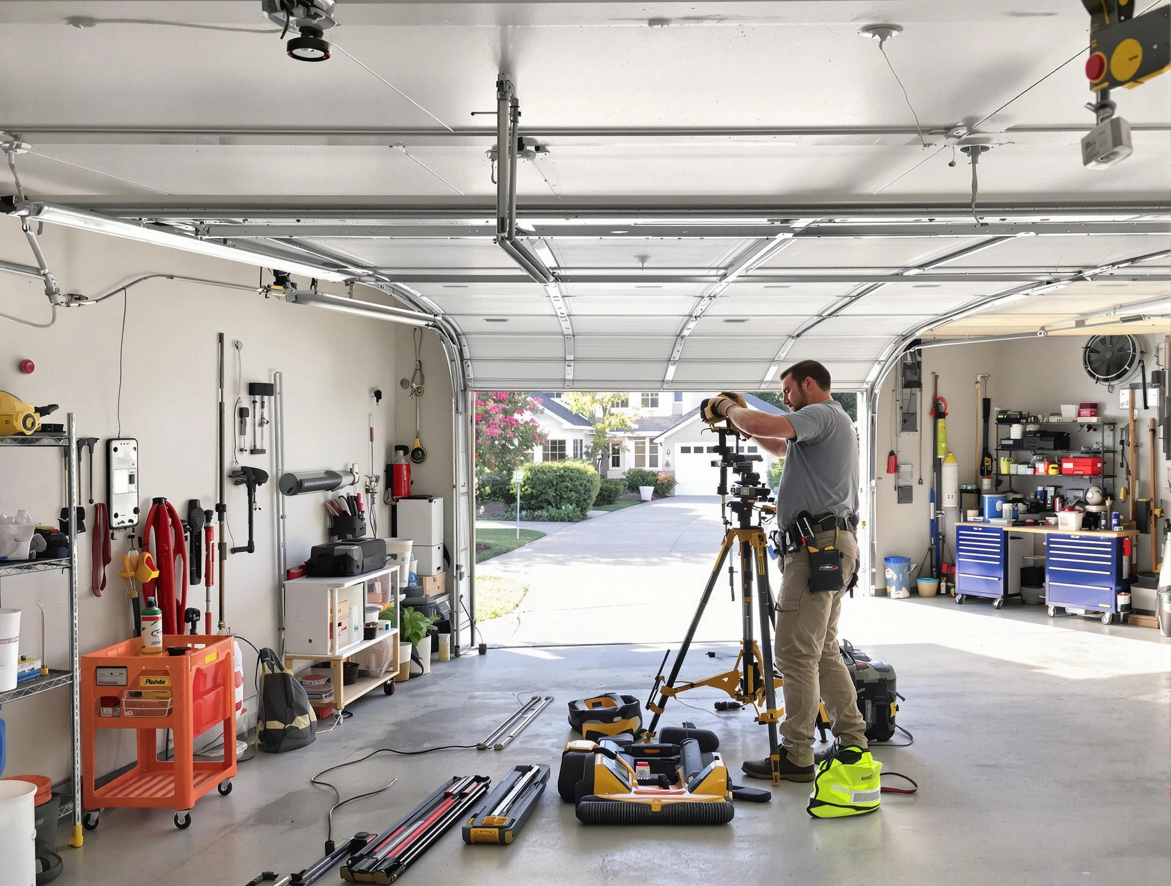 Mountain Green Garage Door Repair specialist performing laser-guided track alignment in Mountain Green
